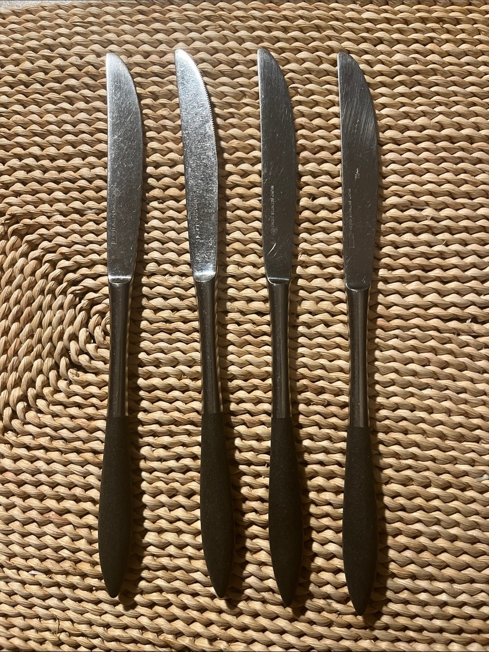 MCM Epic Forged Stainless Steel Butter Knives with Black Handles - Set of 4 Vtg